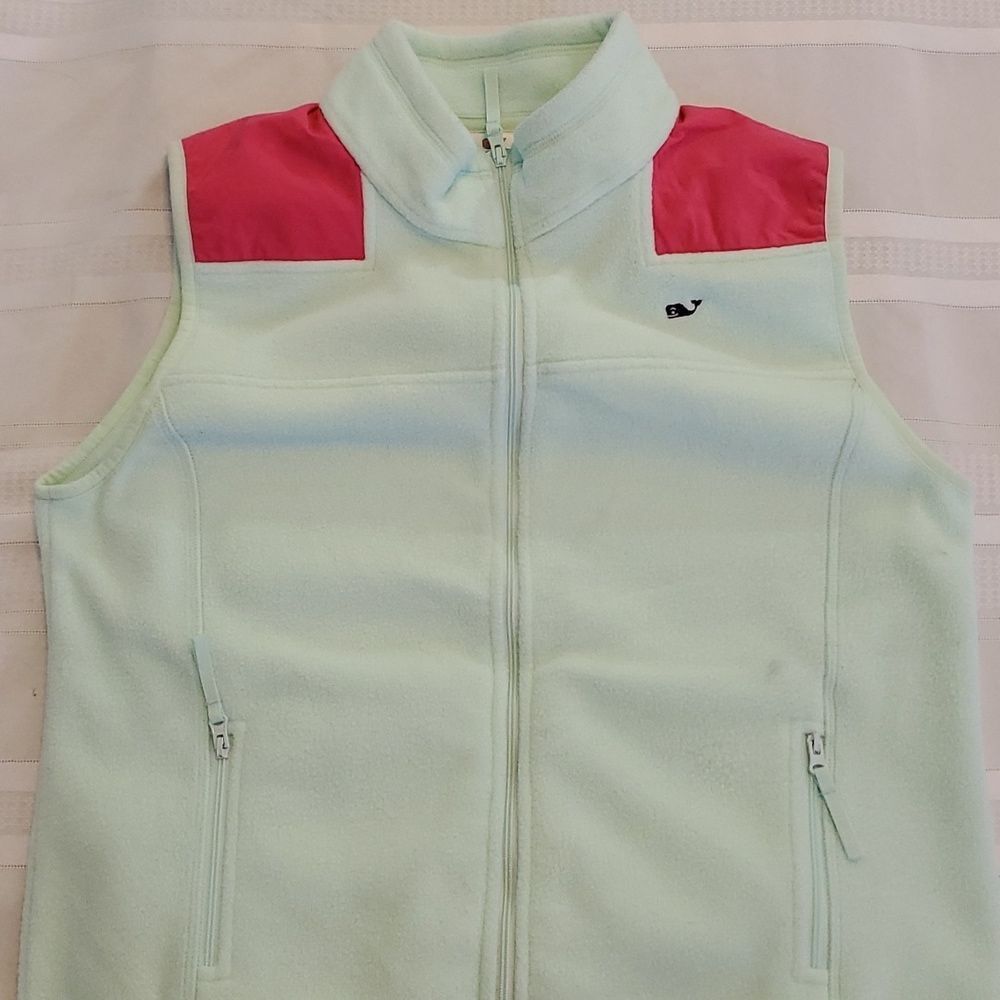 VINEYARD VINES | KIDS MINT GREEN PINK FLEECE VEST SIZE LARGE